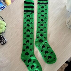 Casual Green and Black Socks with Shamrock Pattern